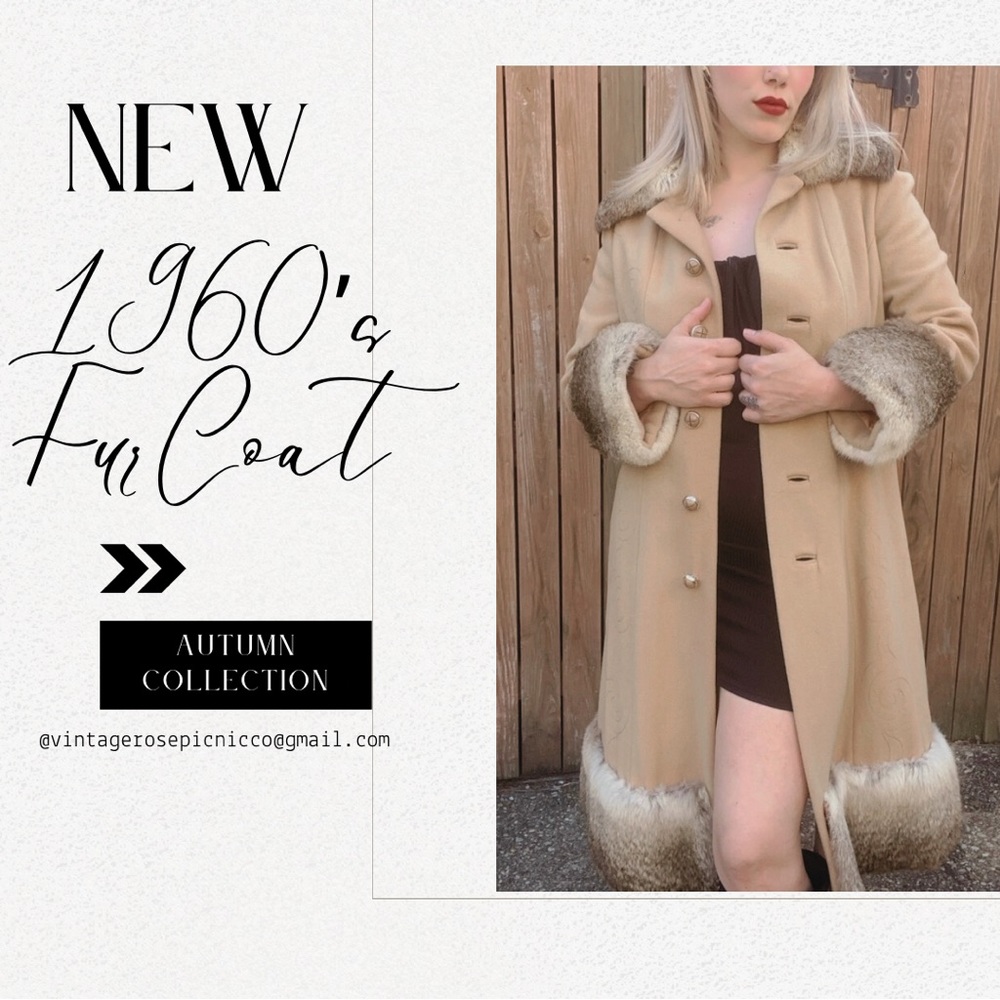 1960’s fur coat with embroidery , original buttons , size medium
